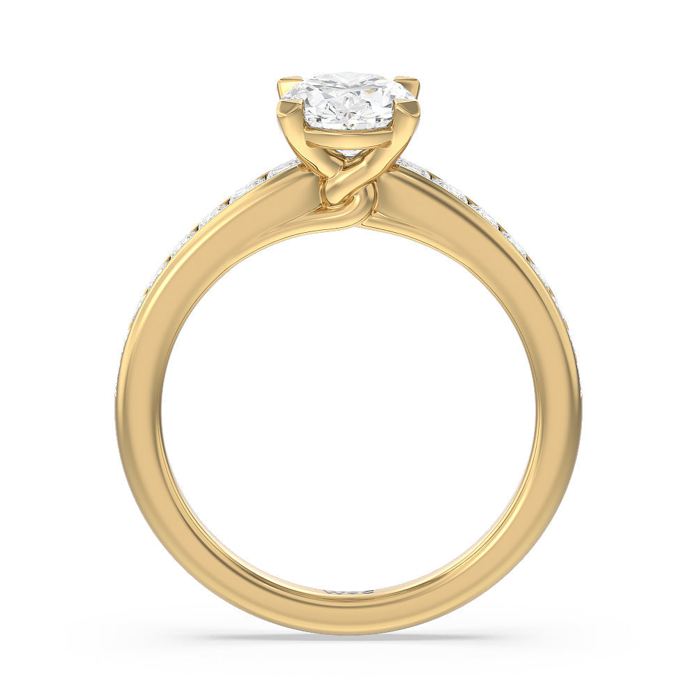 Classy Knot Basket Channel Set Princess Engagement Ring with Oval Cut Diamond in 14KT Yellow Gold view 2
