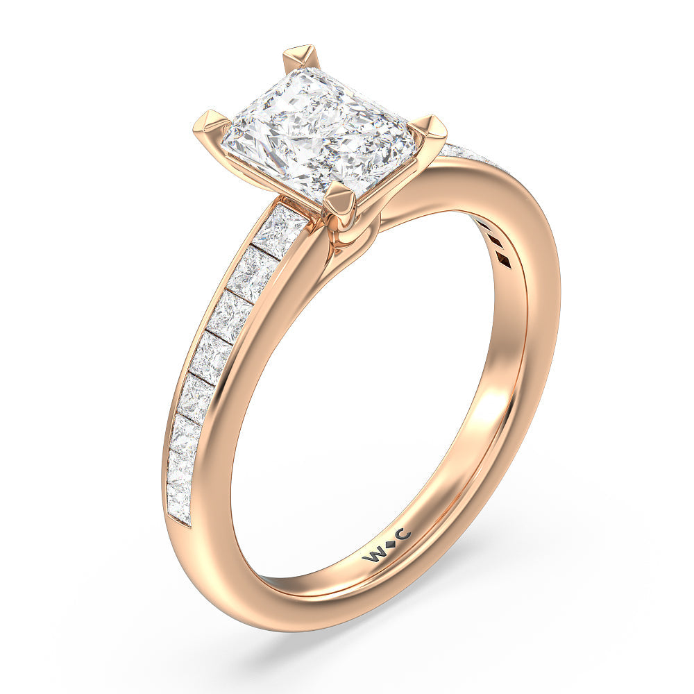 Classy Knot Basket Channel Set Princess Engagement Ring with Radiant Cut Diamond in 14KT Rose Gold view 3
