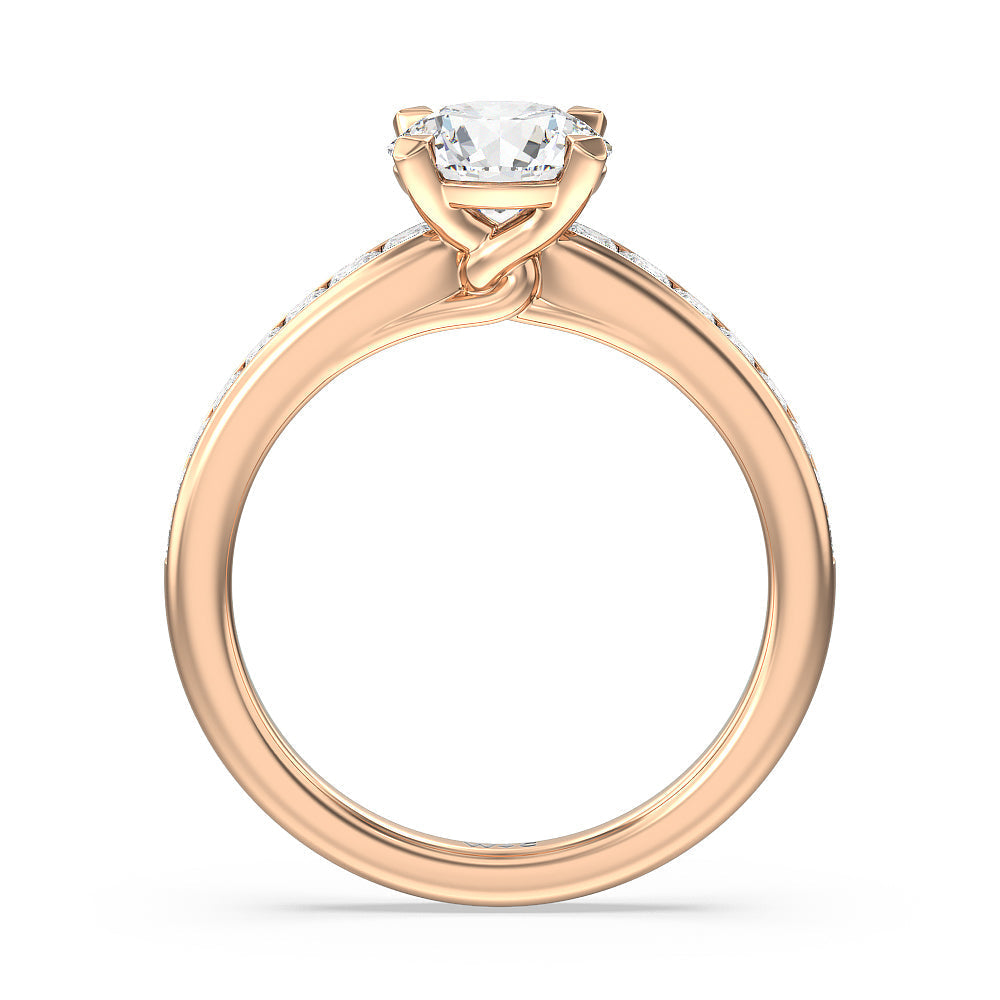 Classy Knot Basket Channel Set Princess Engagement Ring with Round Cut Diamond in 14KT Rose Gold view 2
