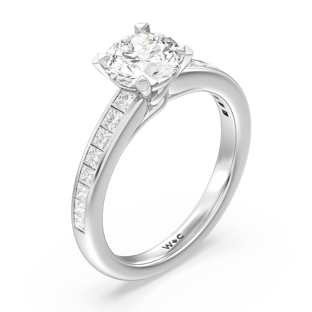 Classy Knot Basket Channel Set Princess Engagement Ring with Round Cut Diamond in 14KT Platinum view 3
