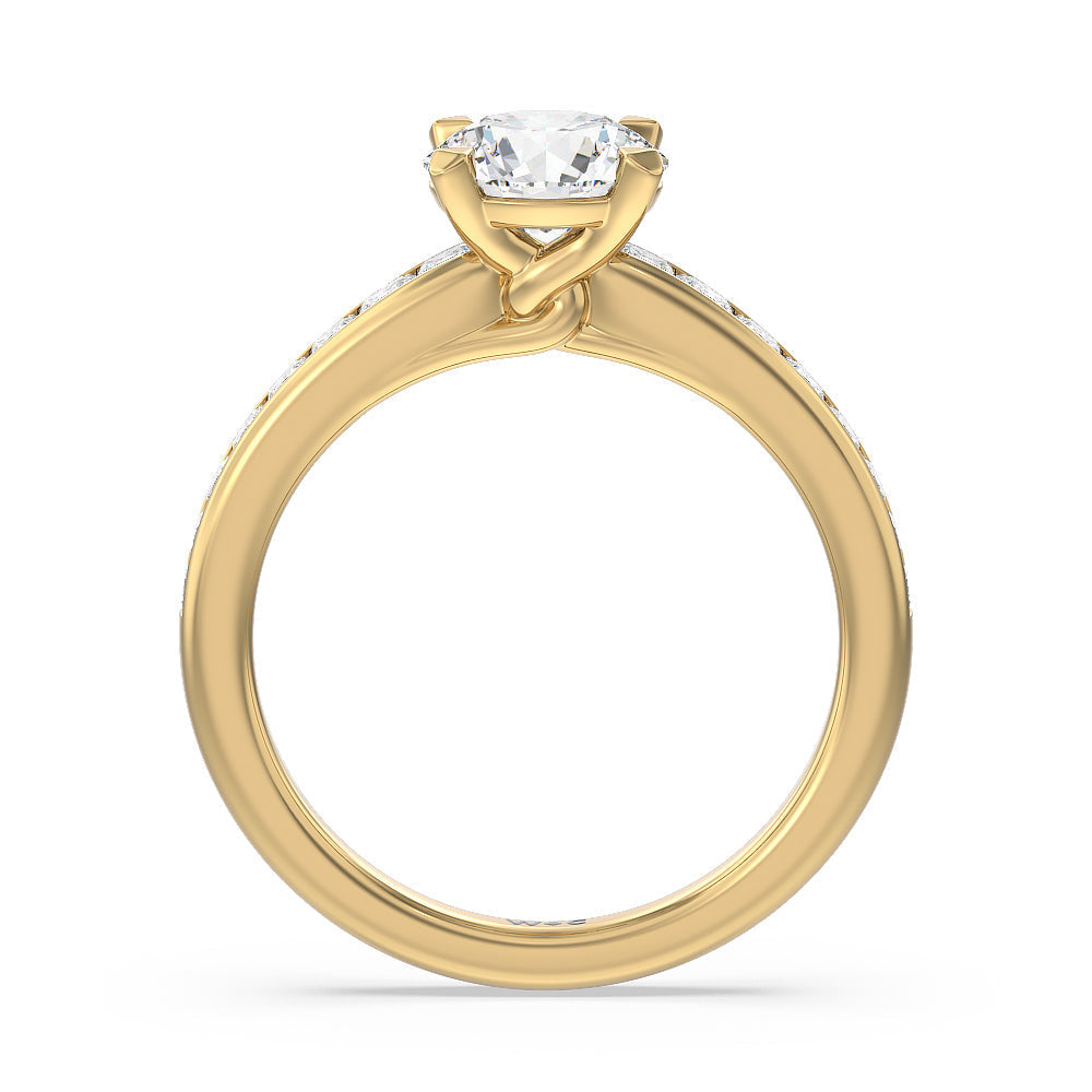 Classy Knot Basket Channel Set Princess Engagement Ring with Round Cut Diamond in 14KT Yellow Gold view 2
