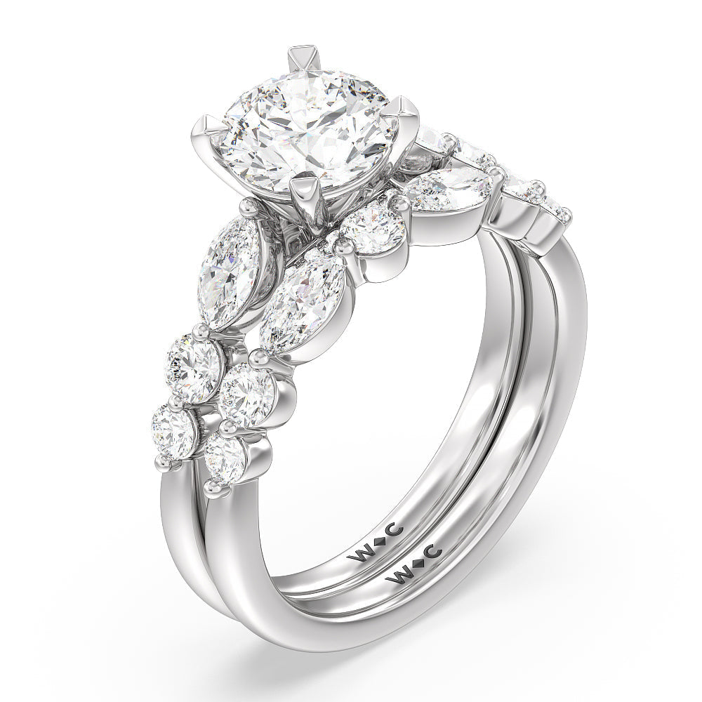 Emerald Cut Glamorous Fancy Side Stones Cathedral Engagement Ring with Lab Grown Diamond in 14KT Platinum view 4
