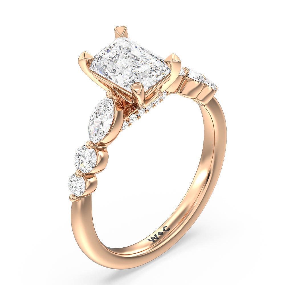 Radiant Cut Glamorous Fancy Side Stones Cathedral Engagement Ring with Lab Grown Diamond in 14KT Rose Gold view 3
