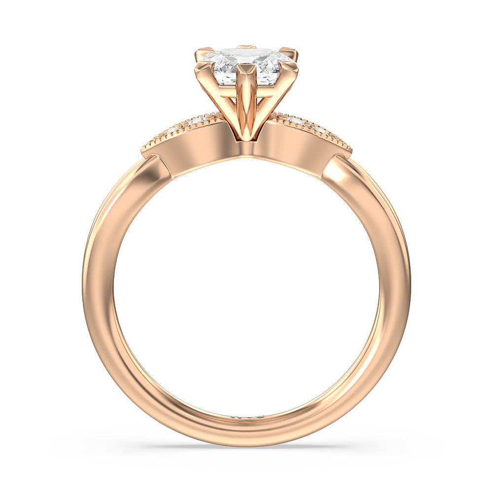 Cushion Cut Vintage Six Prong Side Stone Diamond Engagement Ring with Lab Grown Diamond in 14KT Rose Gold view 2
