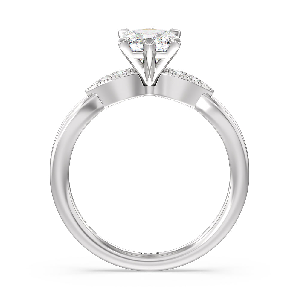 Cushion Cut Vintage Six Prong Side Stone Diamond Engagement Ring with Lab Grown Diamond in 14KT Platinum view 2
