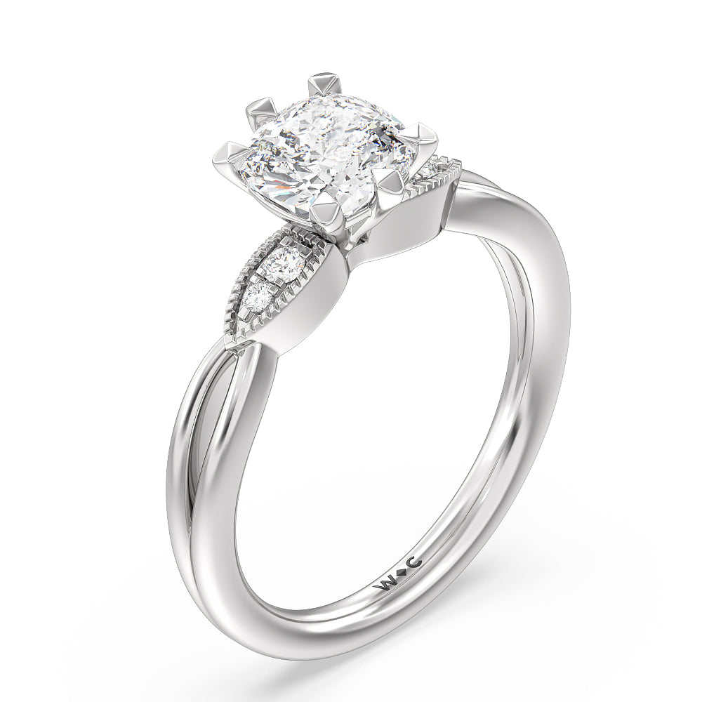 Cushion Cut Vintage Six Prong Side Stone Diamond Engagement Ring with Lab Grown Diamond in 14KT Platinum view 3
