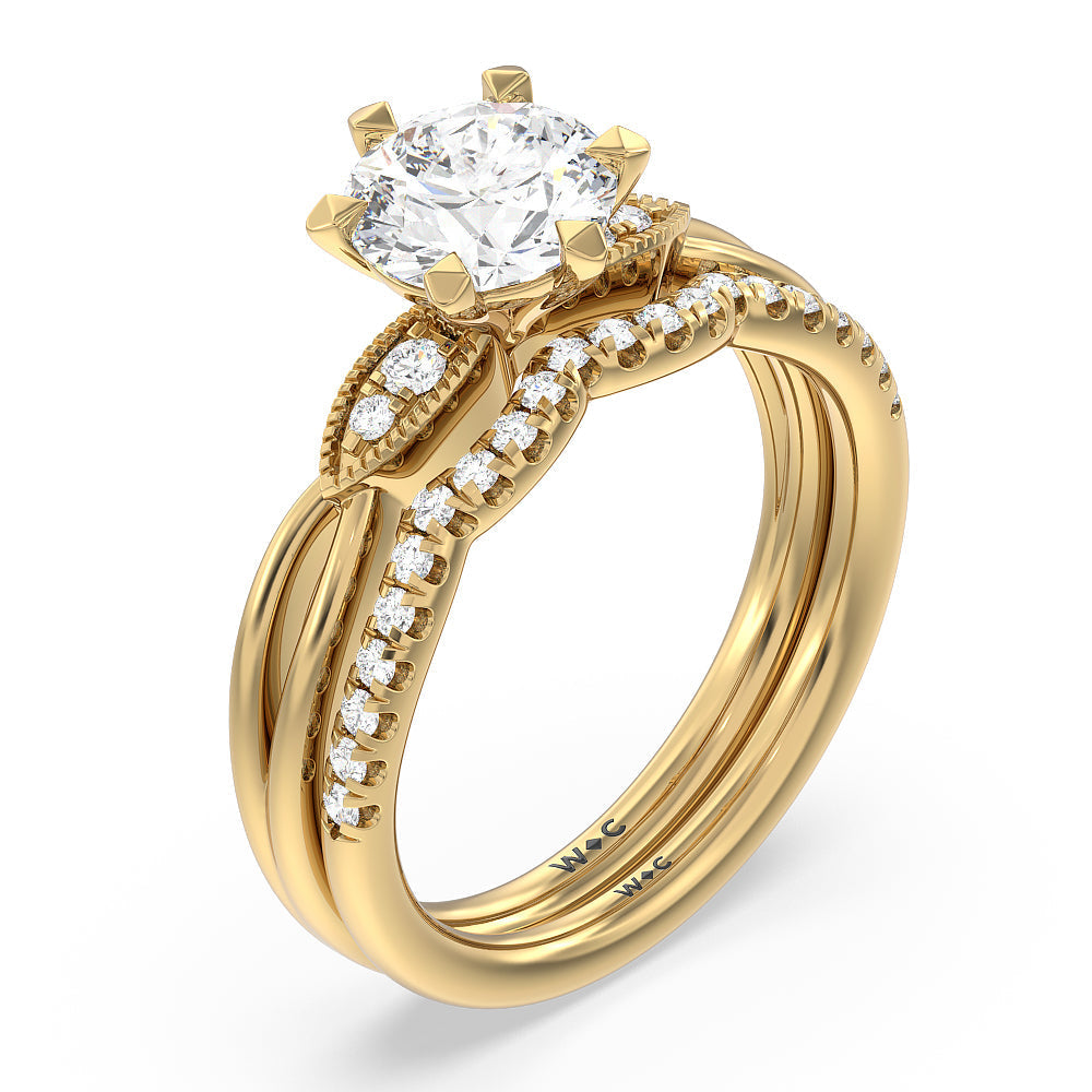 Cushion Cut Vintage Six Prong Side Stone Diamond Engagement Ring with Lab Grown Diamond in 14KT Yellow Gold view 4
