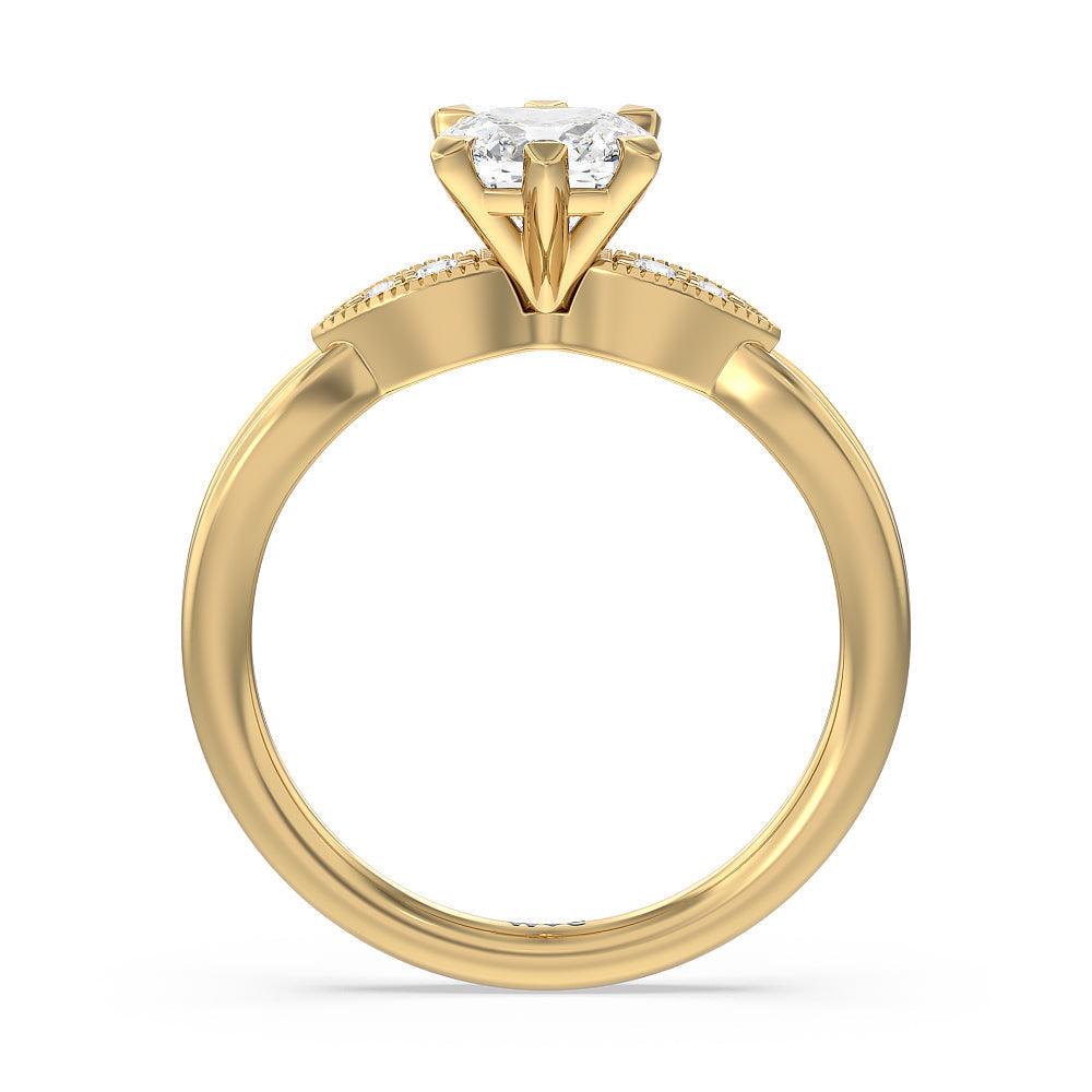 Cushion Cut Vintage Six Prong Side Stone Diamond Engagement Ring with Lab Grown Diamond in 14KT Yellow Gold view 2
