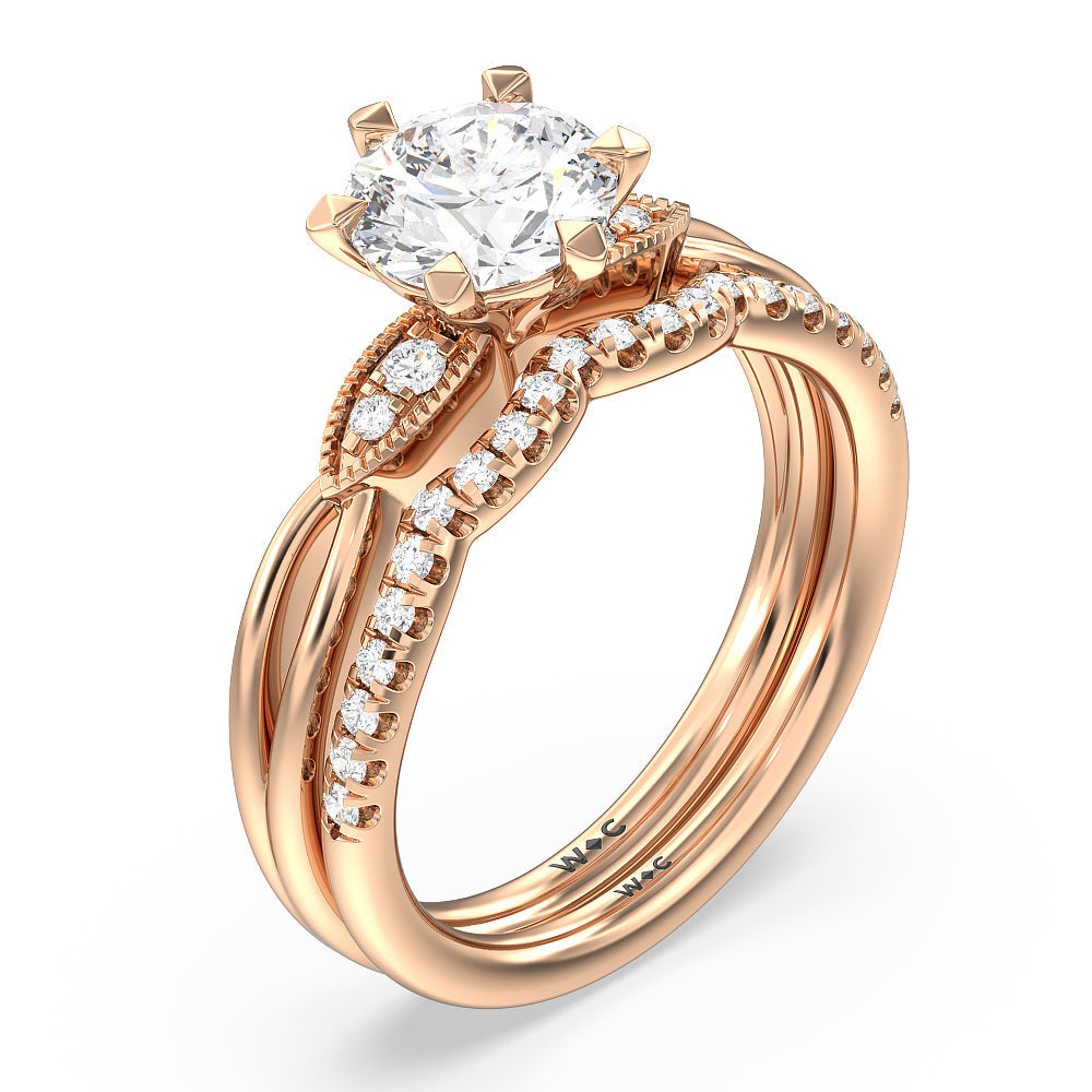 Emerald Cut Vintage Six Prong Side Stone Diamond Engagement Ring with Lab Grown Diamond in 14KT Rose Gold view 4
