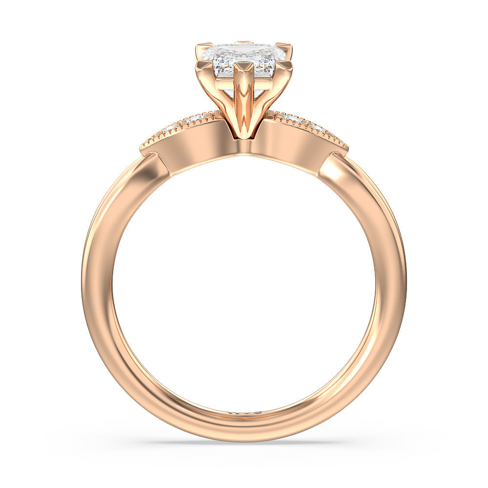 Emerald Cut Vintage Six Prong Side Stone Diamond Engagement Ring with Lab Grown Diamond in 14KT Rose Gold view 2
