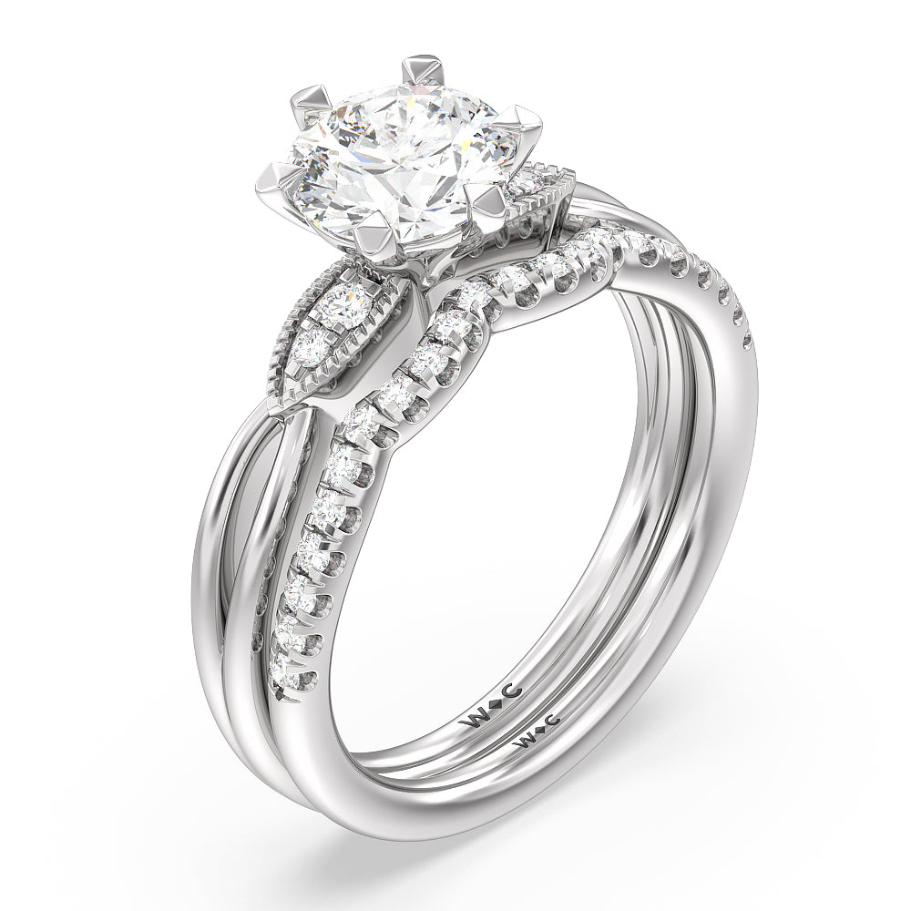 Emerald Cut Vintage Six Prong Side Stone Diamond Engagement Ring with Lab Grown Diamond in 14KT Platinum view 4

