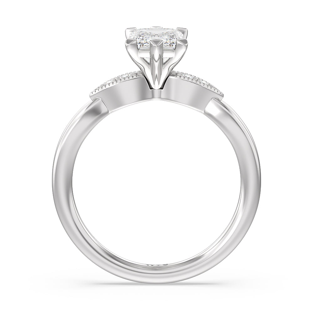 Emerald Cut Vintage Six Prong Side Stone Diamond Engagement Ring with Lab Grown Diamond in 14KT Platinum view 2
