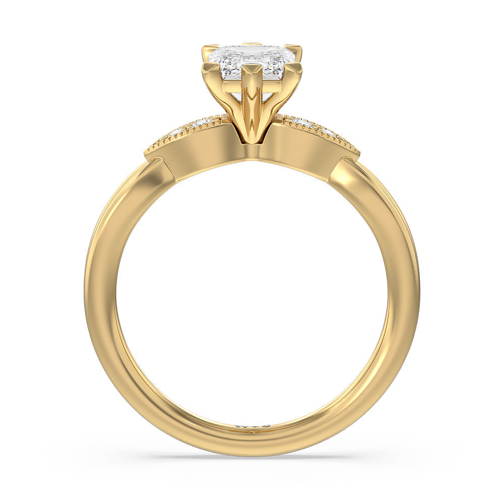 Emerald Cut Vintage Six Prong Side Stone Diamond Engagement Ring with Lab Grown Diamond in 14KT Yellow Gold view 2
