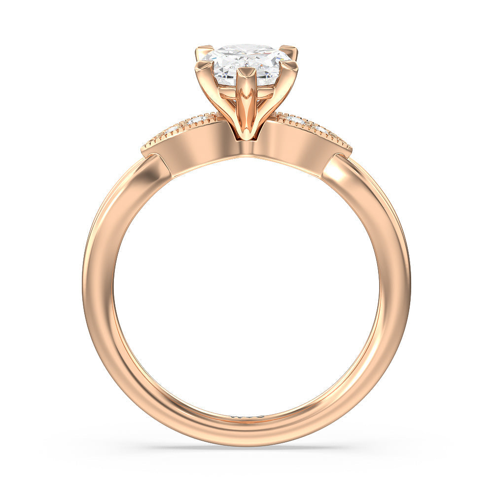 Oval Cut Vintage Six Prong Side Stone Diamond Engagement Ring with Lab Grown Diamond in 14KT Rose Gold view 2
