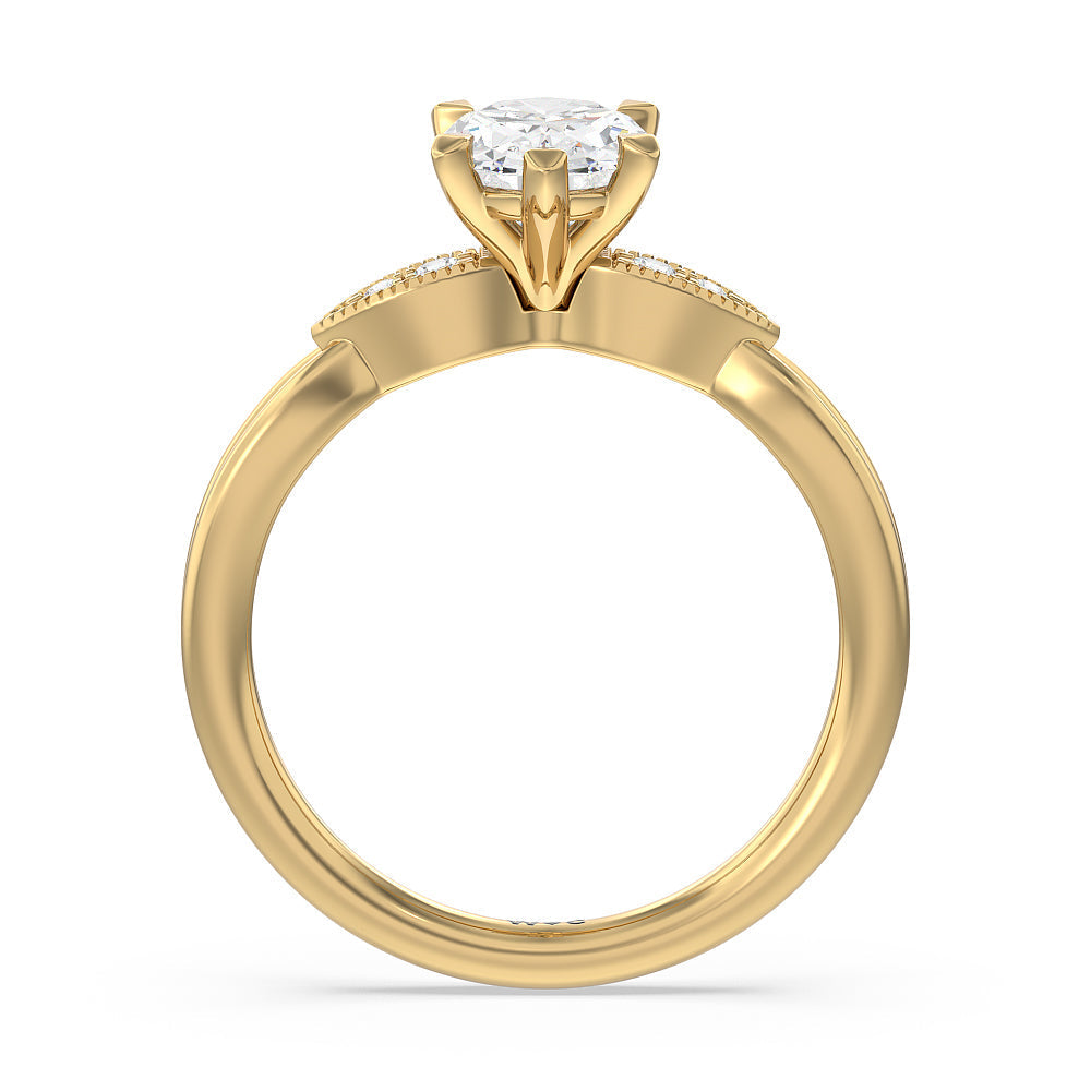 Oval Cut Vintage Six Prong Side Stone Diamond Engagement Ring with Lab Grown Diamond in 14KT Yellow Gold view 2
