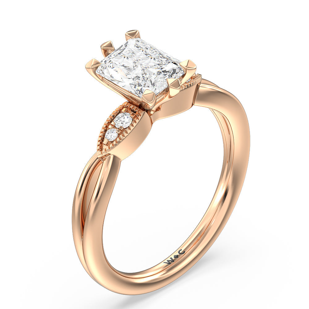 Radiant Cut Vintage Six Prong Side Stone Diamond Engagement Ring with Lab Grown Diamond in 14KT Rose Gold view 3
