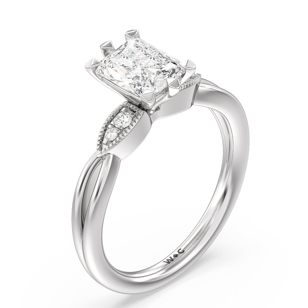 Radiant Cut Vintage Six Prong Side Stone Diamond Engagement Ring with Lab Grown Diamond in 14KT Platinum view 3
