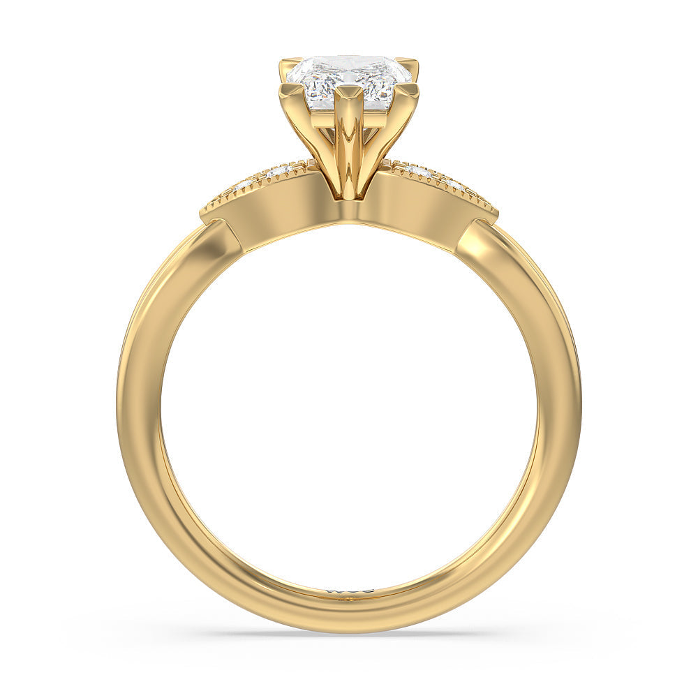 Radiant Cut Vintage Six Prong Side Stone Diamond Engagement Ring with Lab Grown Diamond in 14KT Yellow Gold view 2
