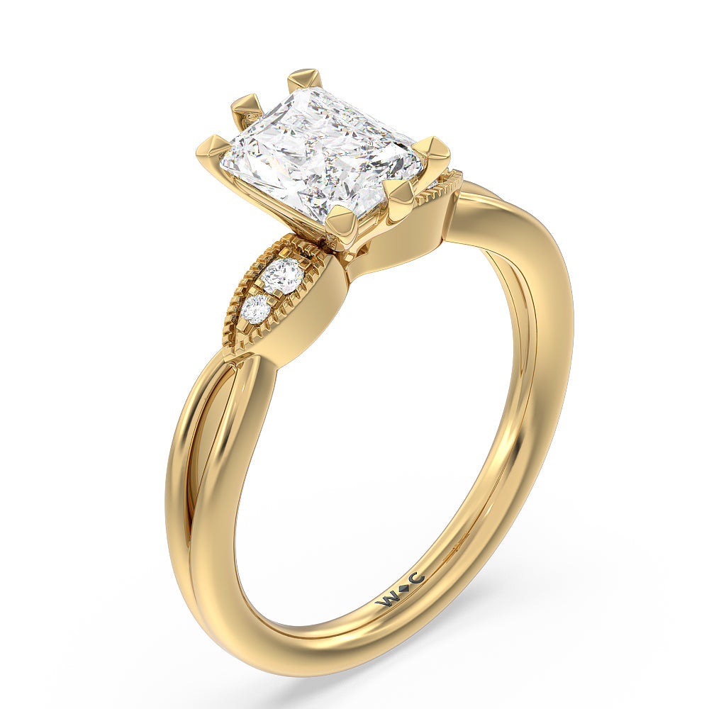Radiant Cut Vintage Six Prong Side Stone Diamond Engagement Ring with Lab Grown Diamond in 14KT Yellow Gold view 3
