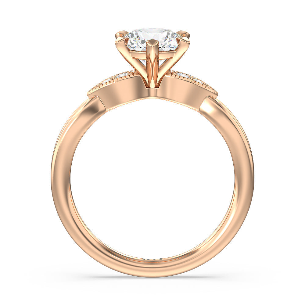 Round Cut Vintage Six Prong Side Stone Diamond Engagement Ring with Lab Grown Diamond in 14KT Rose Gold view 2
