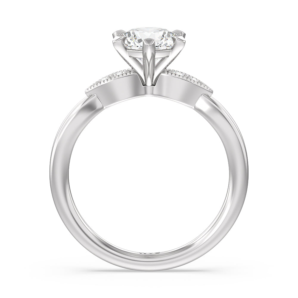 Round Cut Vintage Six Prong Side Stone Diamond Engagement Ring with Lab Grown Diamond in 14KT Platinum view 2
