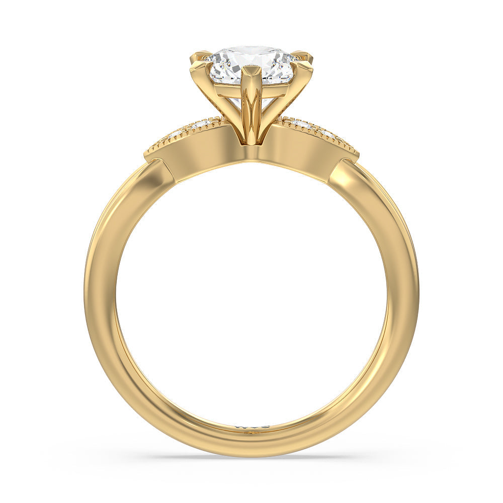 Round Cut Vintage Six Prong Side Stone Diamond Engagement Ring with Lab Grown Diamond in 14KT Yellow Gold view 2
