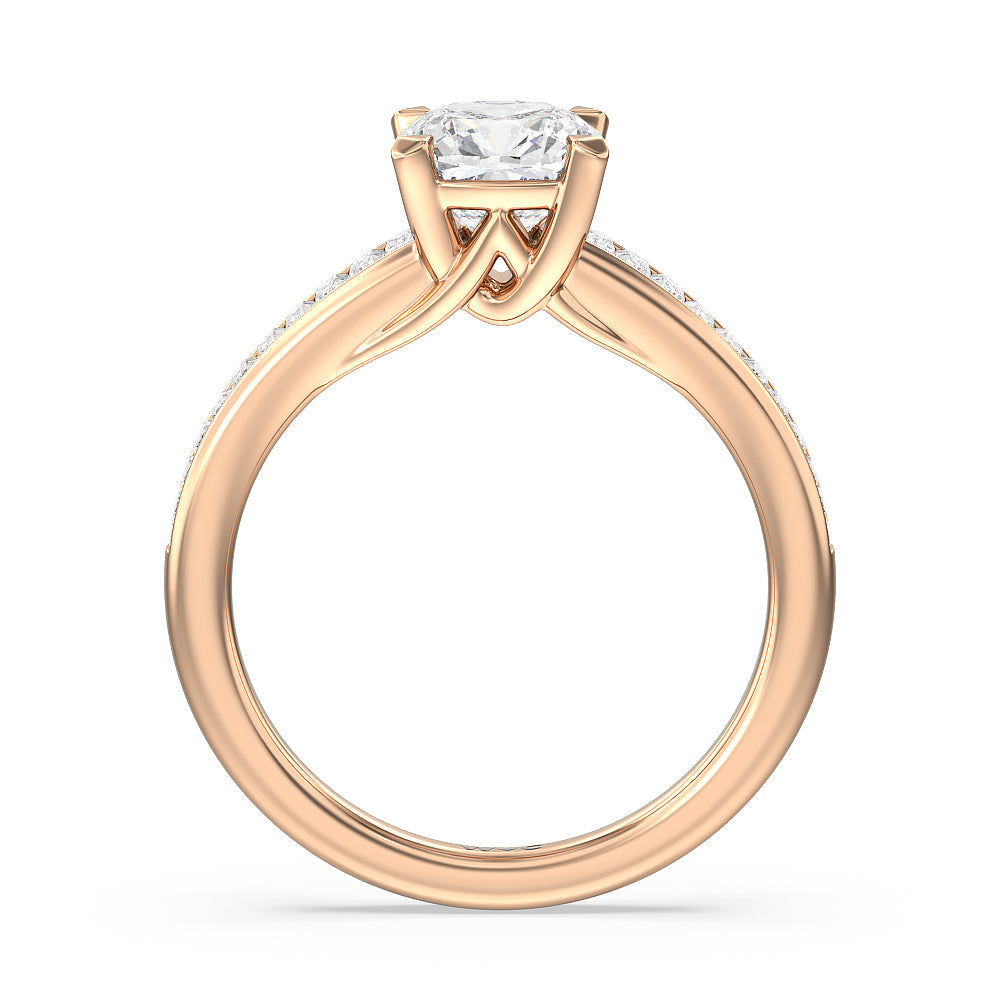Cushion Cut Elegant Channel Set Baguette Engagement Ring with Lab Grown Diamond in 14KT Rose Gold view 2
