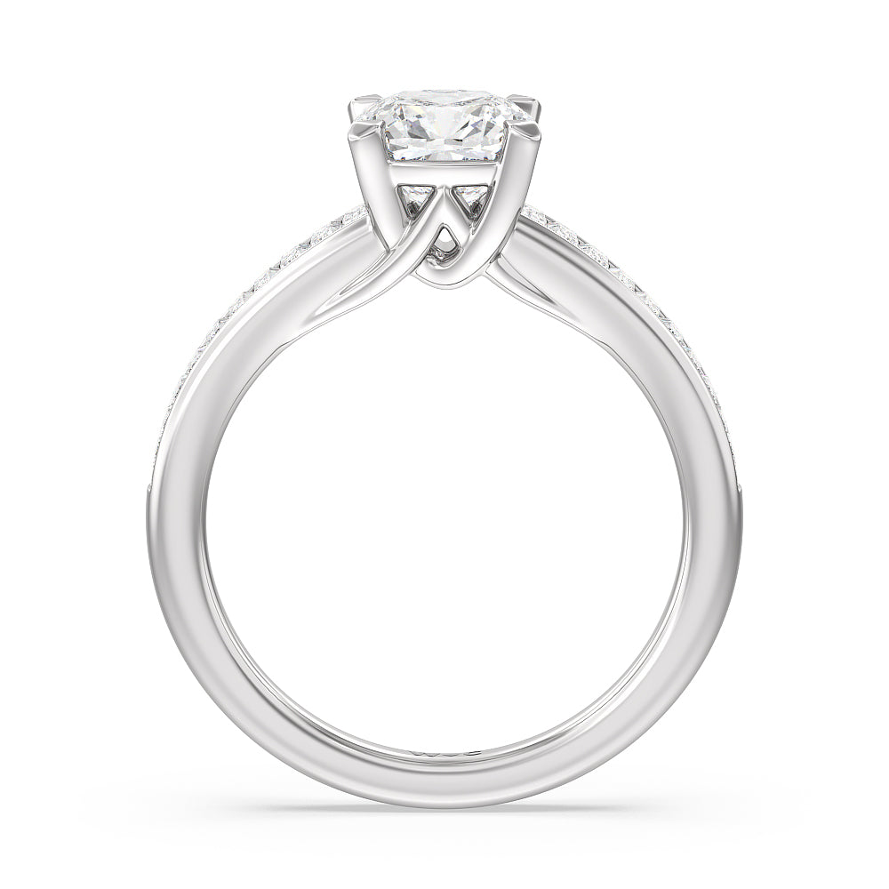 Cushion Cut Elegant Channel Set Baguette Engagement Ring with Lab Grown Diamond in 14KT Platinum view 2
