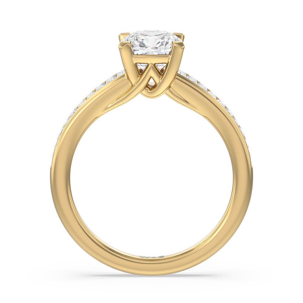 Cushion Cut Elegant Channel Set Baguette Engagement Ring with Lab Grown Diamond in 14KT Yellow Gold view 2

