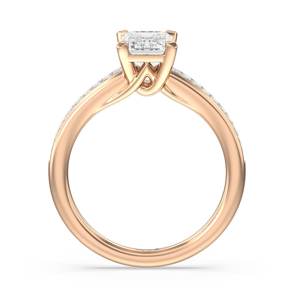 Emerald Cut Elegant Channel Set Baguette Engagement Ring with Lab Grown Diamond in 14KT Rose Gold view 2
