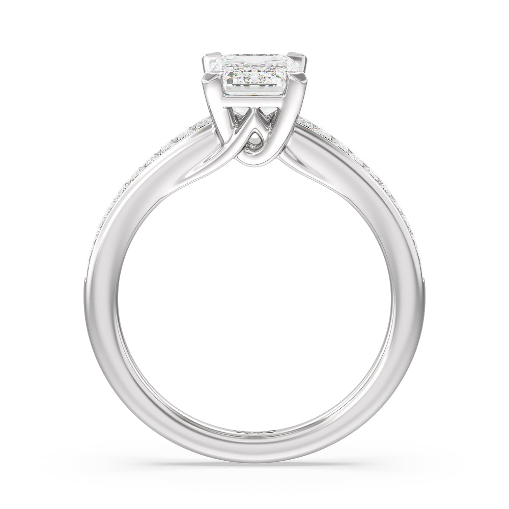 Emerald Cut Elegant Channel Set Baguette Engagement Ring with Lab Grown Diamond in 14KT Platinum view 2
