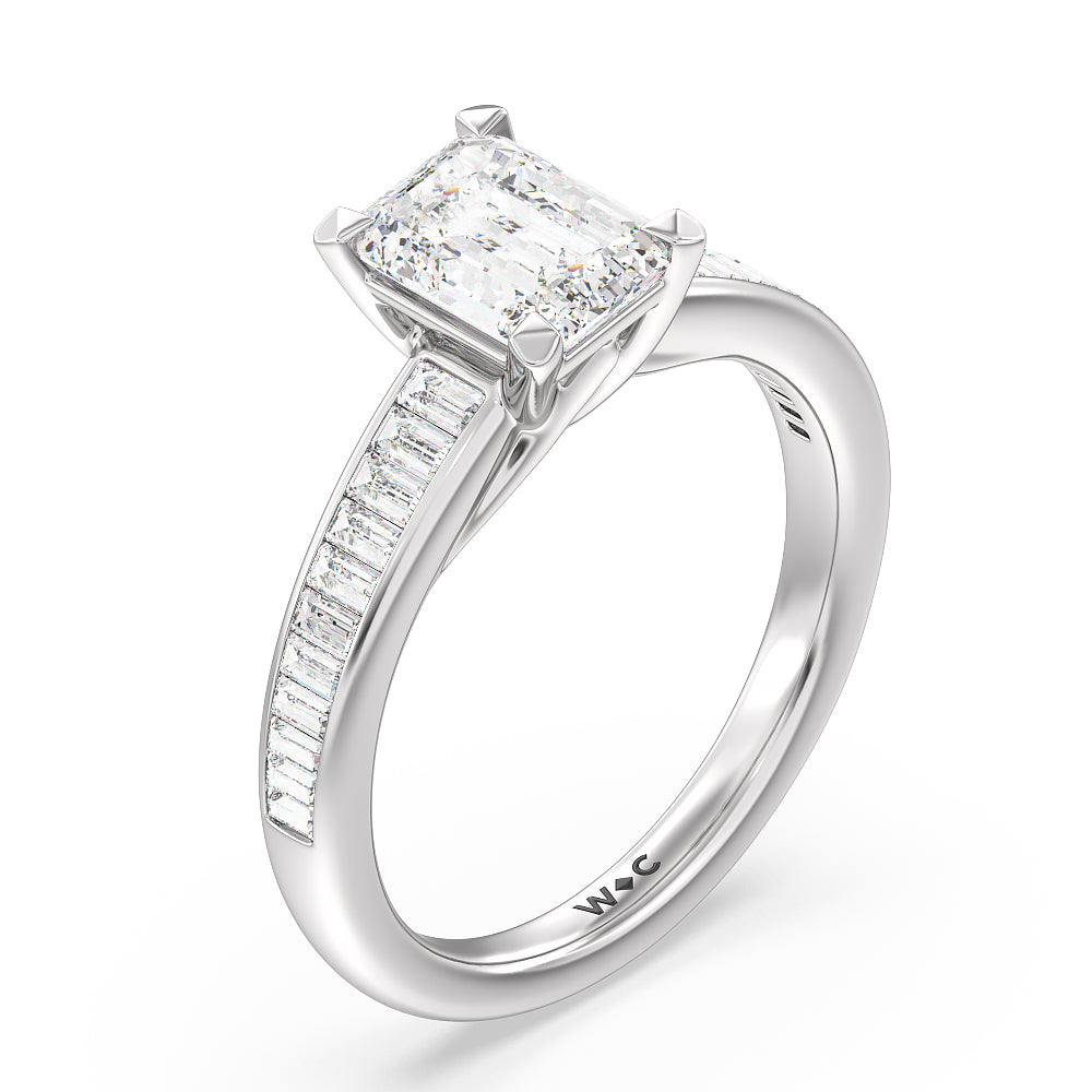 Emerald Cut Elegant Channel Set Baguette Engagement Ring with Lab Grown Diamond in 14KT Platinum view 3
