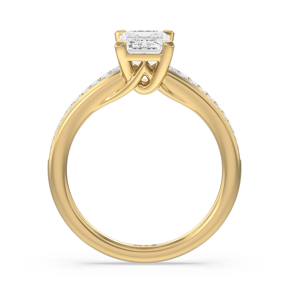 Emerald Cut Elegant Channel Set Baguette Engagement Ring with Lab Grown Diamond in 14KT Yellow Gold view 2
