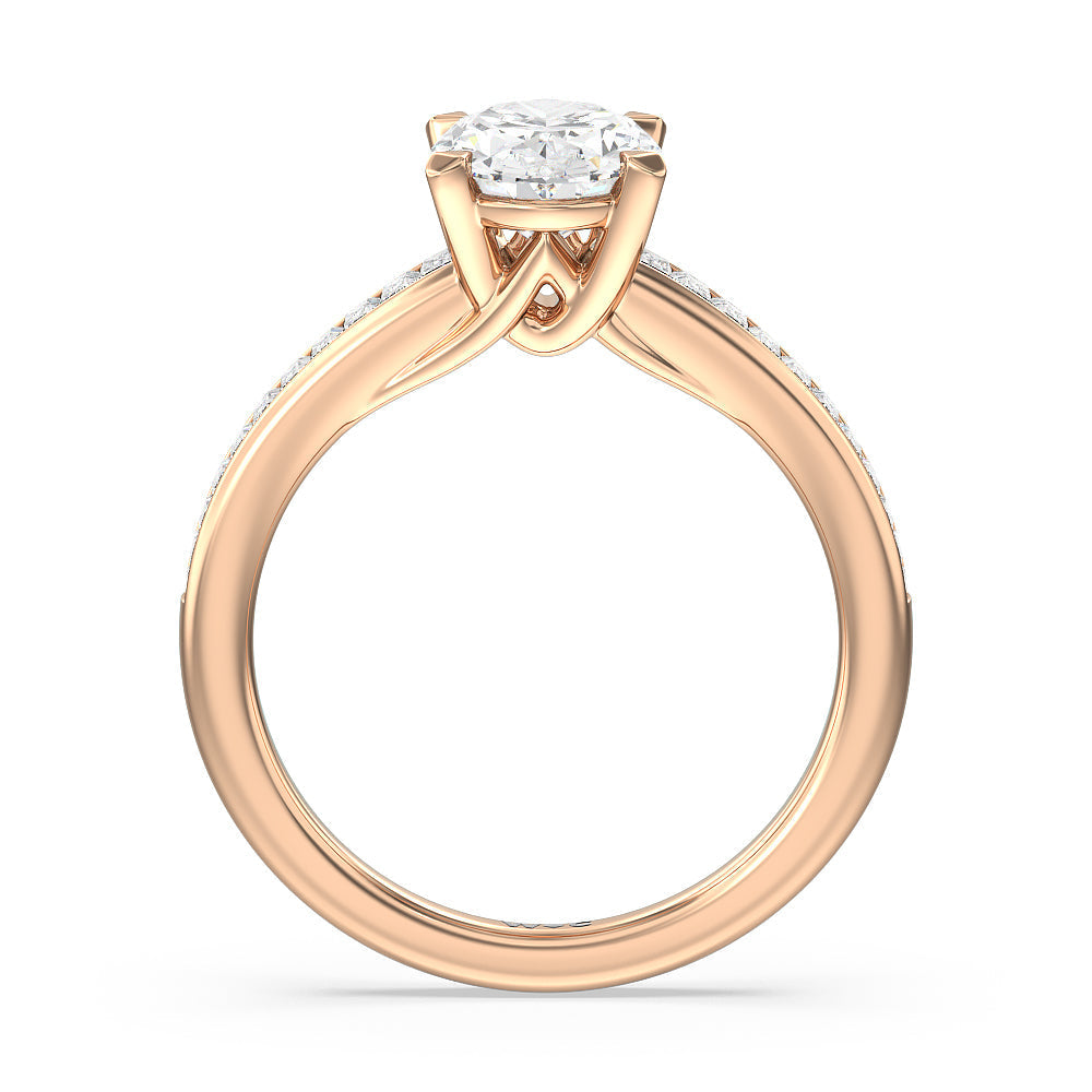Oval Cut Elegant Channel Set Baguette Engagement Ring with Lab Grown Diamond in 14KT Rose Gold view 2
