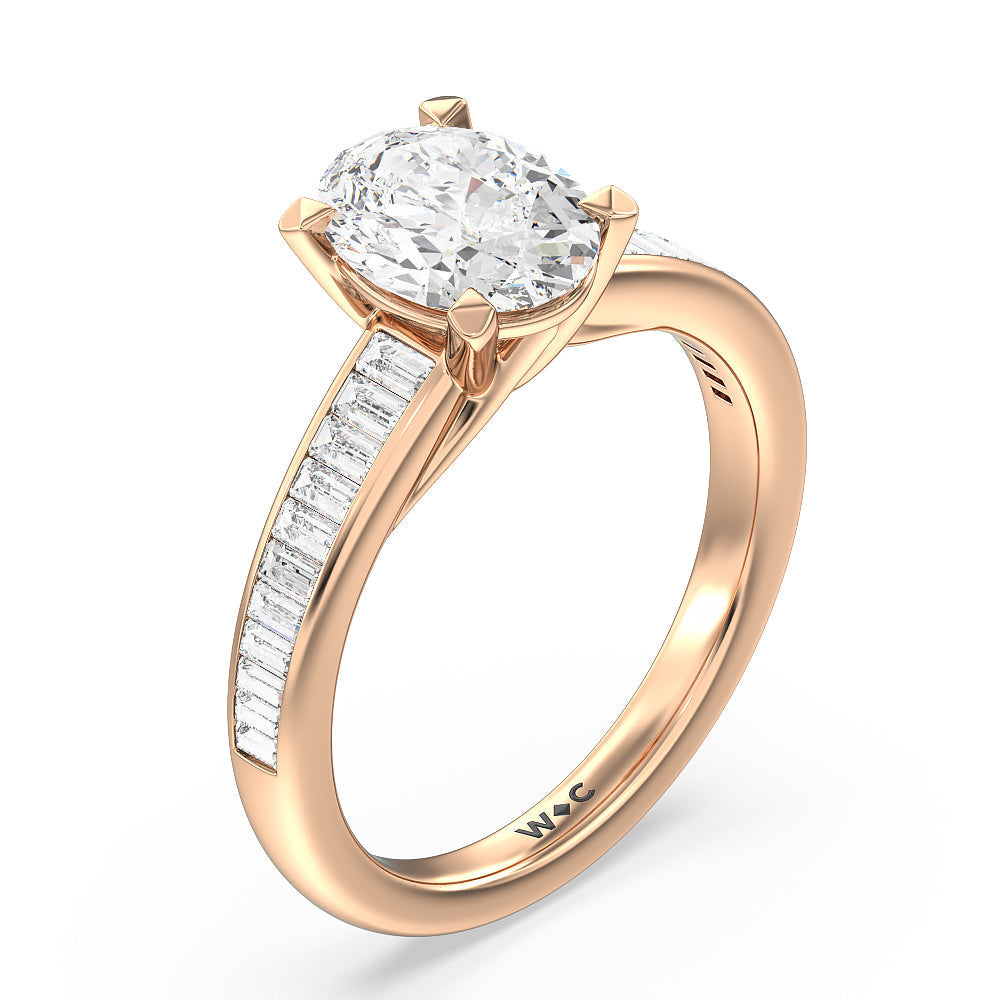 Oval Cut Elegant Channel Set Baguette Engagement Ring with Lab Grown Diamond in 14KT Rose Gold view 3
