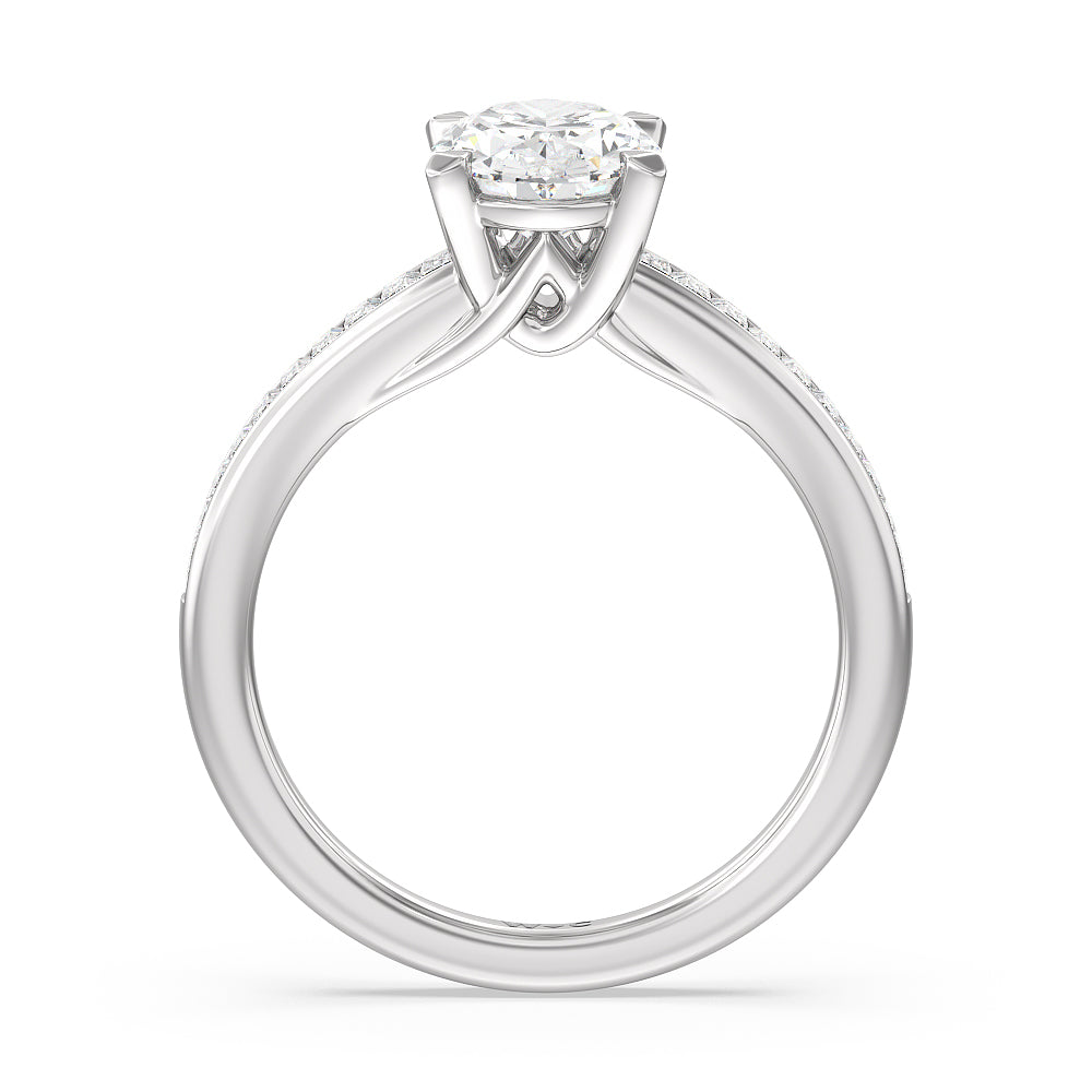 Oval Cut Elegant Channel Set Baguette Engagement Ring with Lab Grown Diamond in 14KT Platinum view 2
