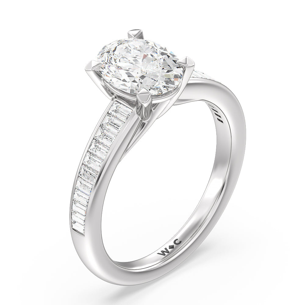 Oval Cut Elegant Channel Set Baguette Engagement Ring with Lab Grown Diamond in 14KT Platinum view 3

