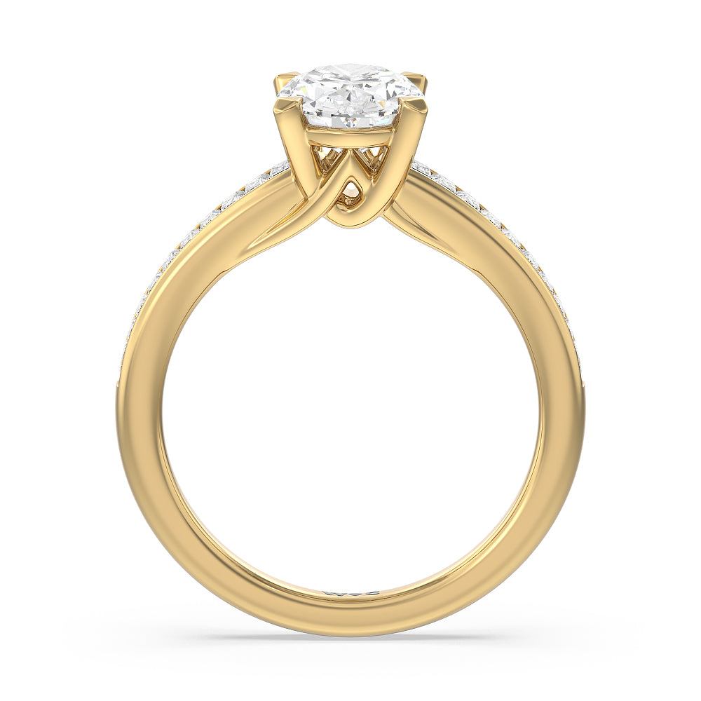 Oval Cut Elegant Channel Set Baguette Engagement Ring with Lab Grown Diamond in 14KT Yellow Gold view 2
