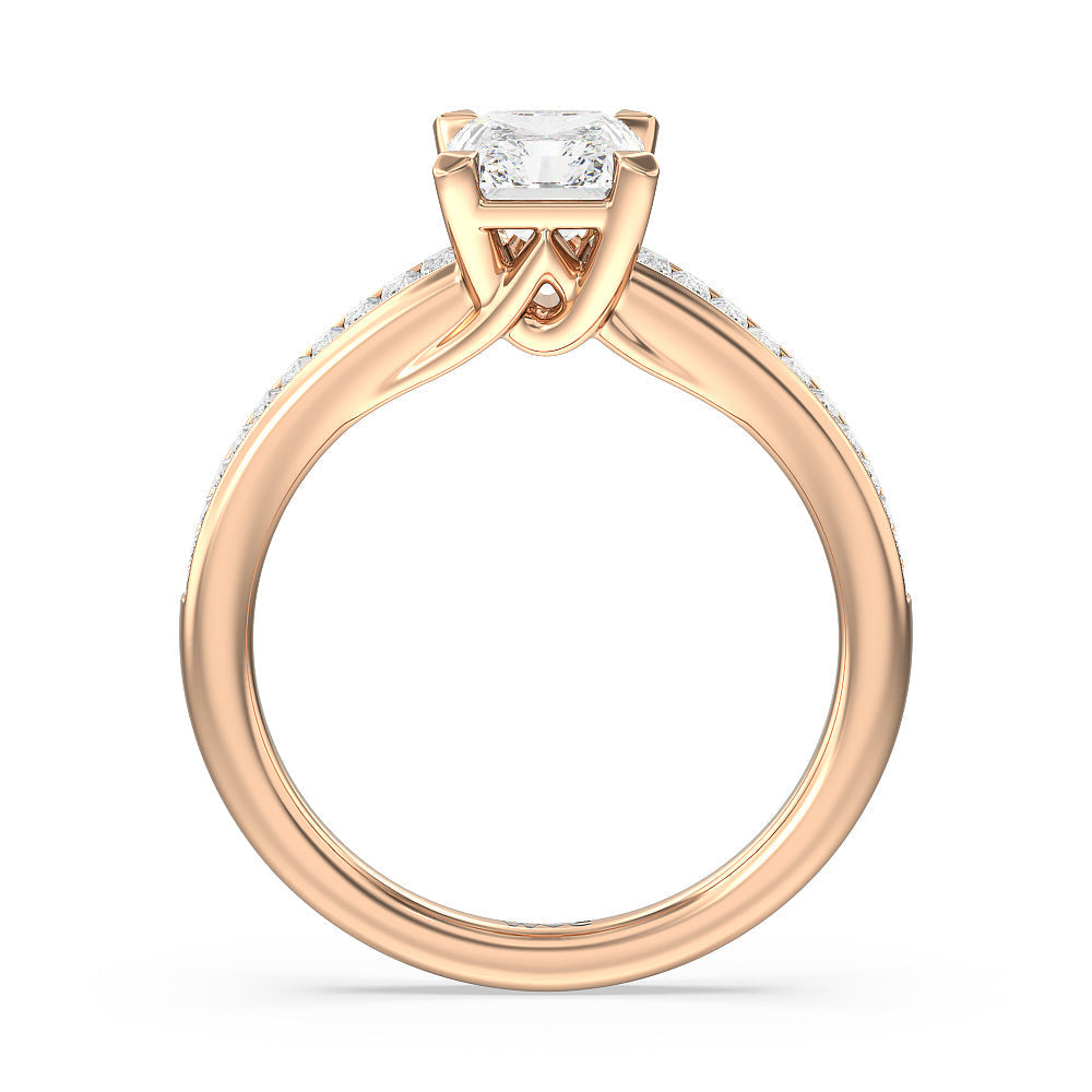 Radiant Cut Elegant Channel Set Baguette Engagement Ring with Lab Grown Diamond in 14KT Rose Gold view 2
