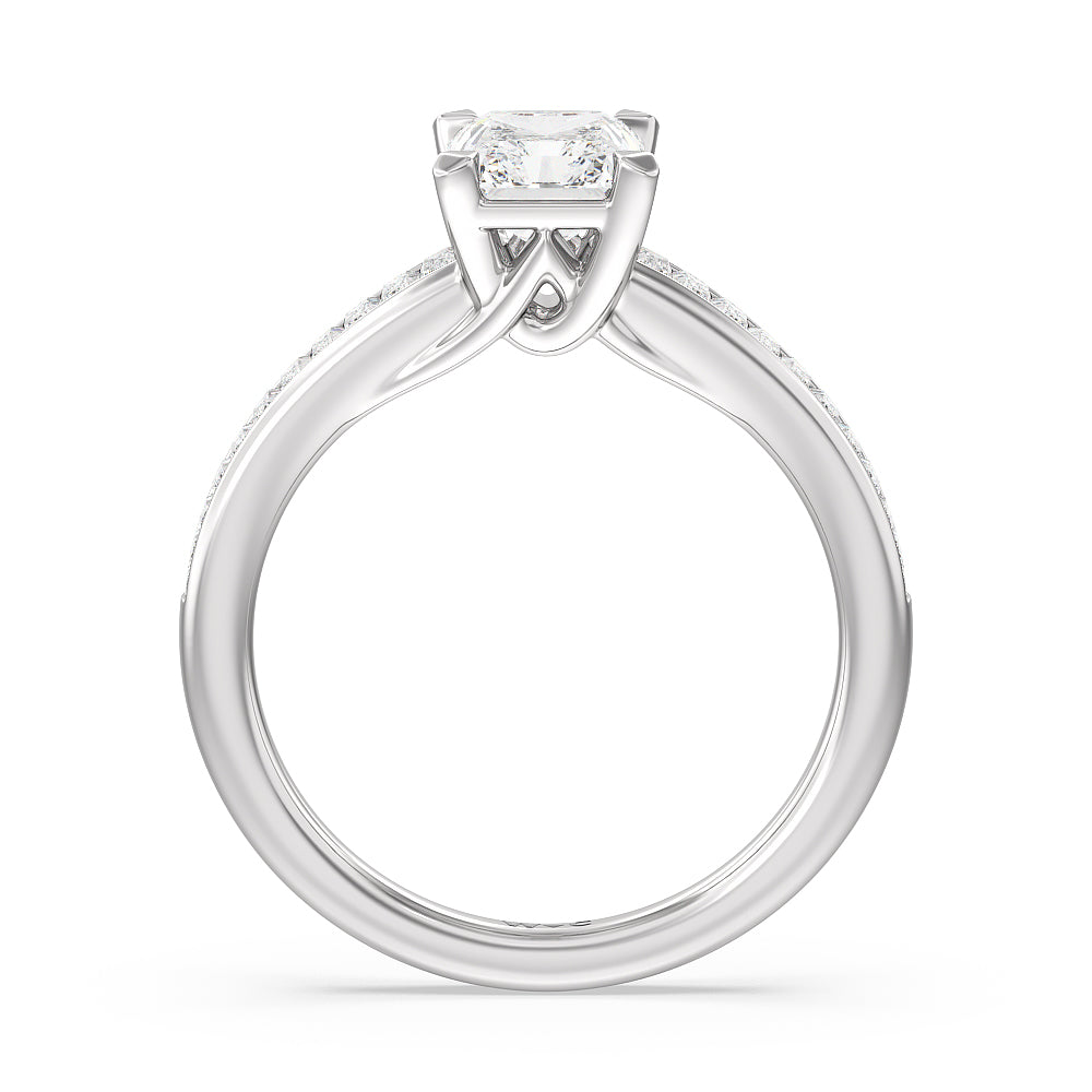 Radiant Cut Elegant Channel Set Baguette Engagement Ring with Lab Grown Diamond in 14KT Platinum view 2
