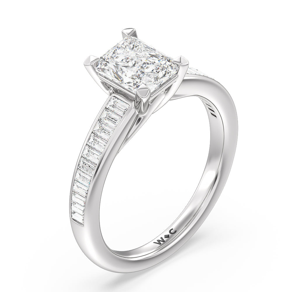 Radiant Cut Elegant Channel Set Baguette Engagement Ring with Lab Grown Diamond in 14KT Platinum view 3
