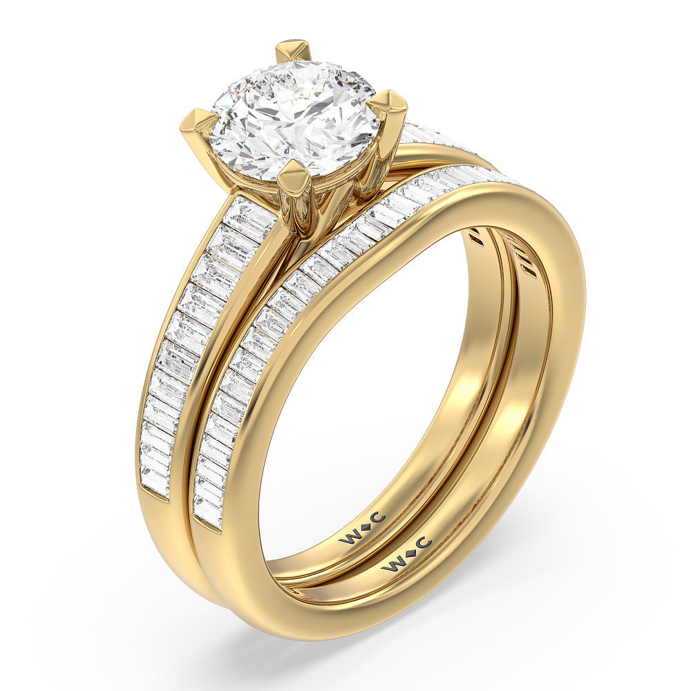 Radiant Cut Elegant Channel Set Baguette Engagement Ring with Lab Grown Diamond in 14KT Yellow Gold view 4
