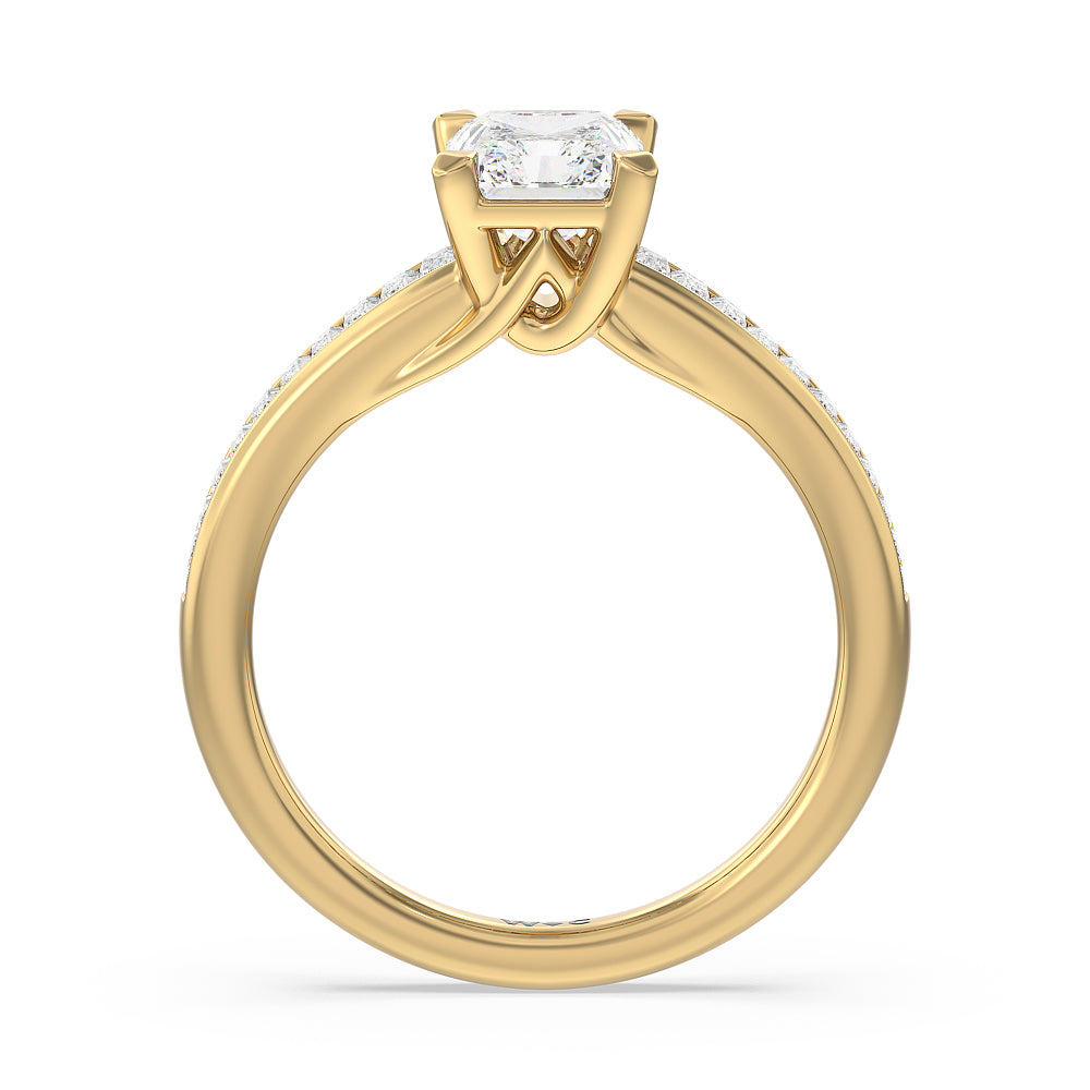 Radiant Cut Elegant Channel Set Baguette Engagement Ring with Lab Grown Diamond in 14KT Yellow Gold view 2
