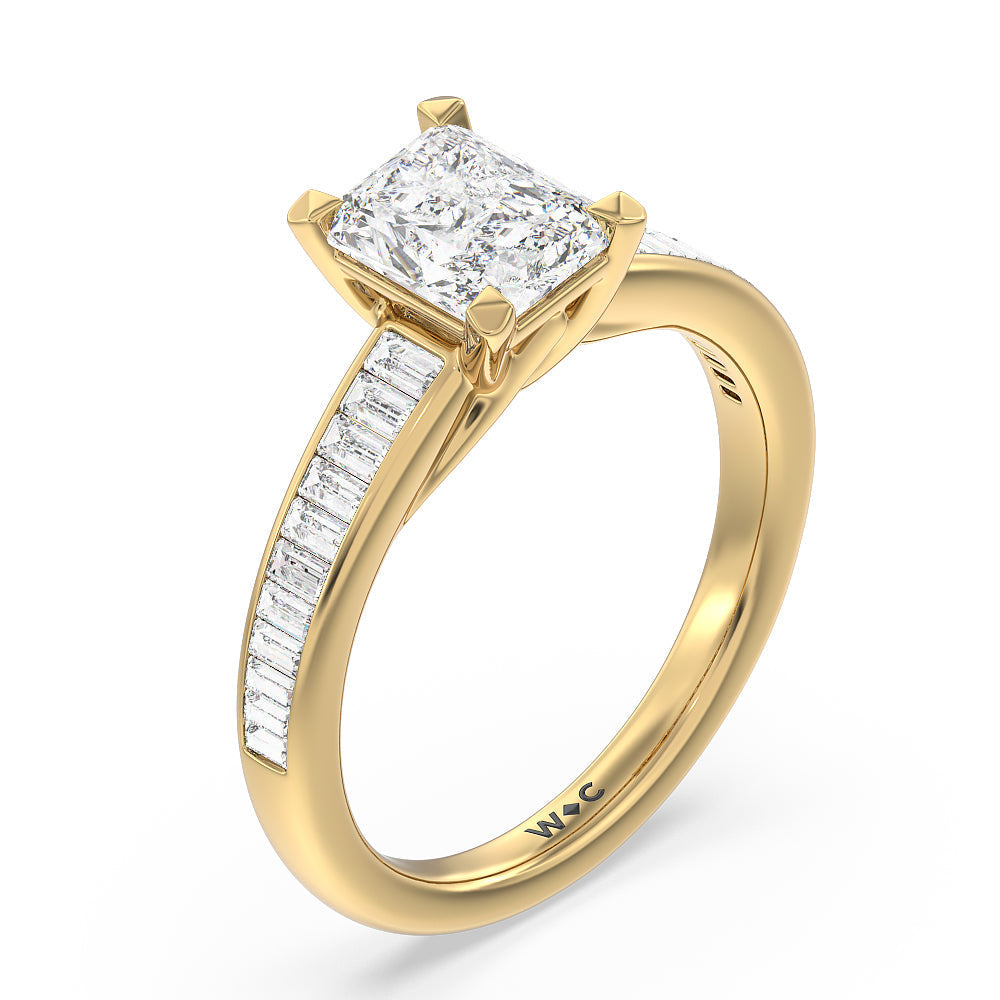 Radiant Cut Elegant Channel Set Baguette Engagement Ring with Lab Grown Diamond in 14KT Yellow Gold view 3
