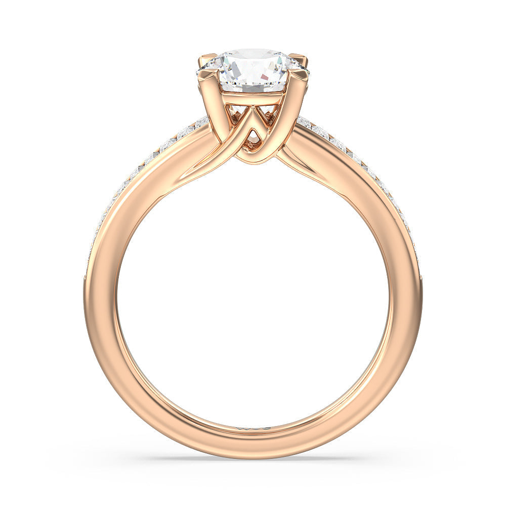 Round Cut Elegant Channel Set Baguette Engagement Ring with Lab Grown Diamond in 14KT Rose Gold view 2
