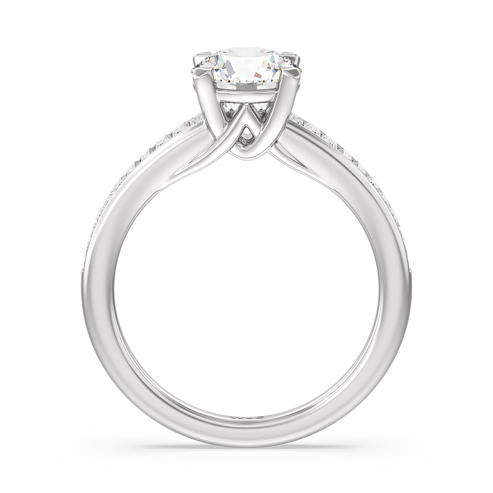 Round Cut Elegant Channel Set Baguette Engagement Ring with Lab Grown Diamond in 14KT Platinum view 2
