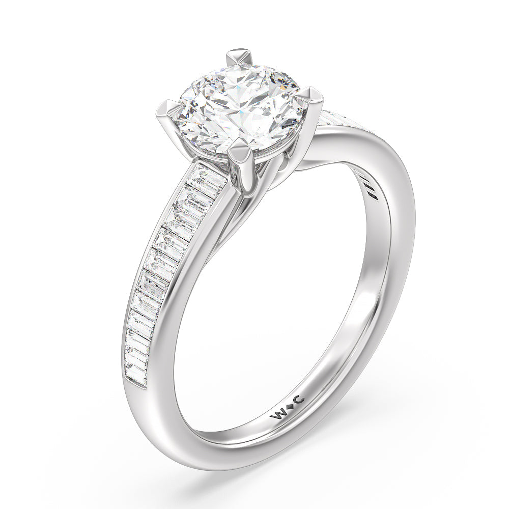 Round Cut Elegant Channel Set Baguette Engagement Ring with Lab Grown Diamond in 14KT Platinum view 3
