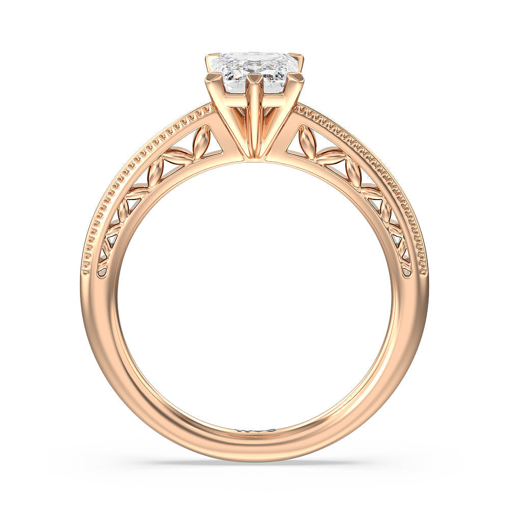 Emerald Cut Milgrain Filigree Solitaire Engagement Ring with Lab Grown Diamond in 14KT Rose Gold view 2
