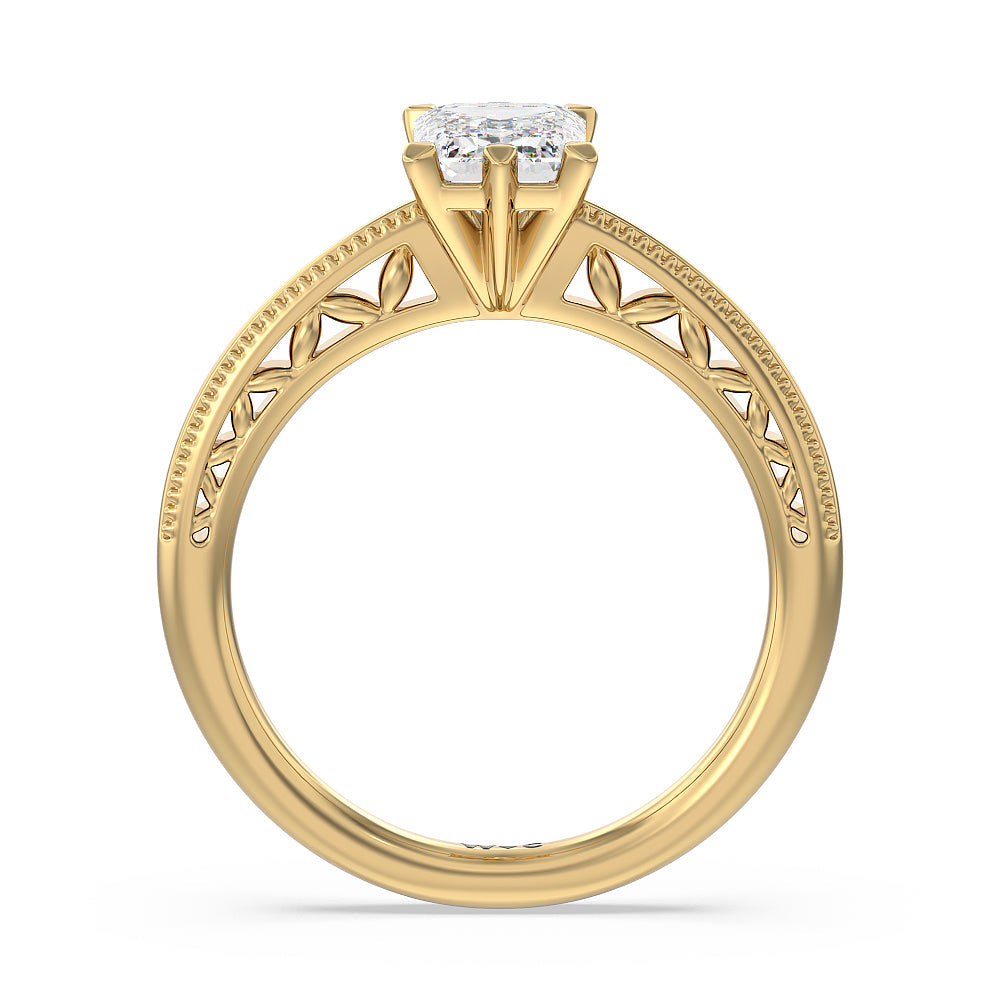 Milgrain Filigree Solitaire Engagement Ring with Emerald Cut Diamond in 14KT Yellow Gold view 2

