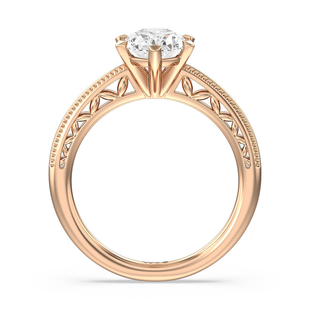 Oval Cut Milgrain Filigree Solitaire Engagement Ring with Lab Grown Diamond in 14KT Rose Gold view 2
